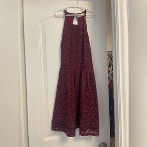 Burgundy Lace Halter Dress